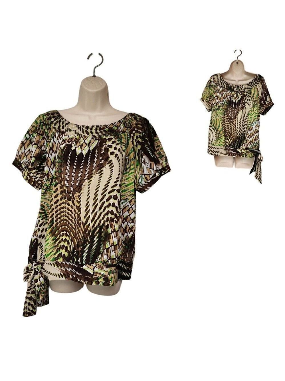 SERENADE Womens Black/Brown Poly 3/4 Sleeved Tiger Lace Blouse Size Large